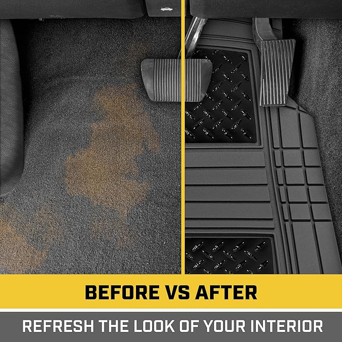 CAT® DiamondShield™ Rubber Floor Mats for Cars Trucks SUVs, All Weather Protection Front & Rear Car Mats Set, Heel Pad & Anti-Slip Backing, Universal Fit Trim-to-Fit Rubber Floor Mats for Car, Gray