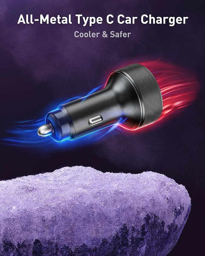 USB C Car Charger, 90W 4-Port Super Fast Charging Car Charger Adapter Dual USB-C & USB-A Cigarette Lighter with 240W Type C to C Cable Cord for Samsung Galaxy S25/S24/S23/S22/S21 Ultra, Android Phone