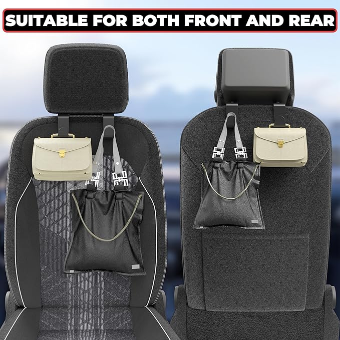 2Pcs Car Seat Headrest Hooks, Back Seat Purse Leather Hanger Holder Hook, Magnetic Storage Organizer for Purses Handbag Grocery Bags Coats