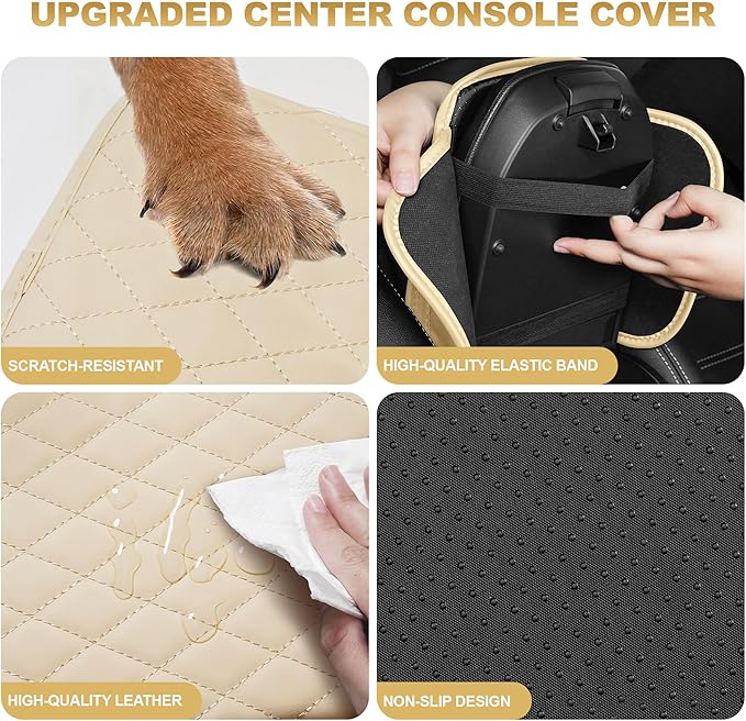 Center Console Cover for Civic: Armrest Cover for Car with 2 Storage Bags - Scratch & Wear Resistant & Waterproof Leather Console Cover,Anti-Scratch Auto Armrest Pad Accessory （Gray