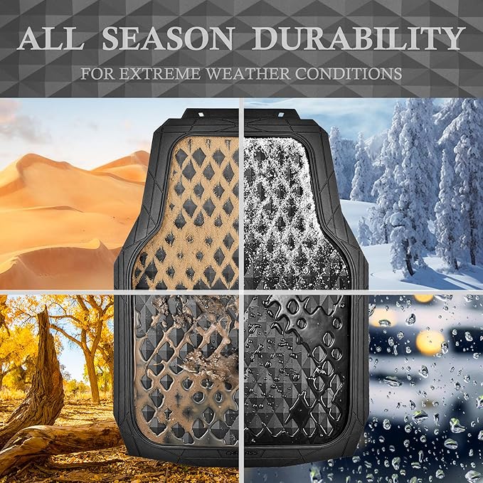 CAR PASS 3 Row Heavy Duty Rubber Car Mats, Deep-Dish All-Weather for 7 Seats 8 Seater 2nd & 3rd Floor Mats Waterproof Universal Trim Fit Liner Van,SUV,7 Passengers Vehicle,Automotive 3D Rhombus Black