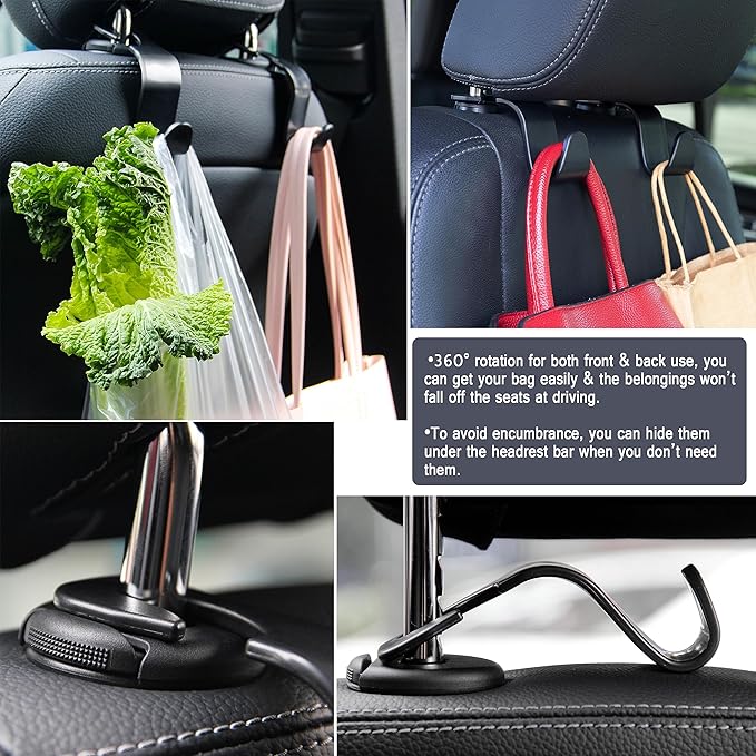 Amooca Car Seat Headrest Hook 4 Pack Hanger Universal Vehicle Car Storage Organizer for Handbag Purse Coat S Type Blue