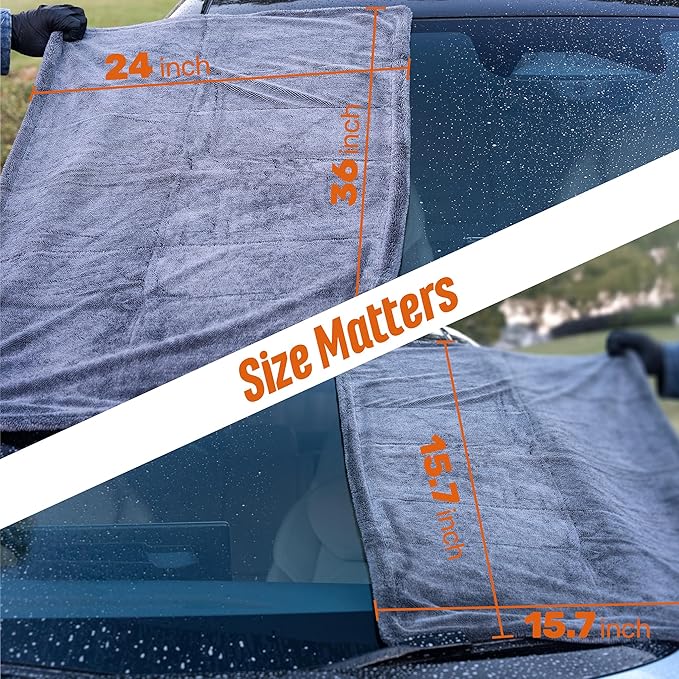 WOWIPER 24"x36" 15.7"x15.7" Twisted-Loop Car Drying Towel Set, 1300GSM,Lint Free,Reusable,Streak Free, - Car Accessories,Bath Towels,Microfiber Cleaning Cloth for Car, Truck, SUV