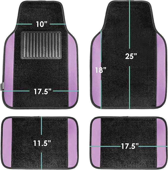 FH Group Automotive Floor Mats – Universal Fit Premium Carpet Car Mats with Driver Heel Pad, Full Set for Cars, SUVs & Trucks - Purple