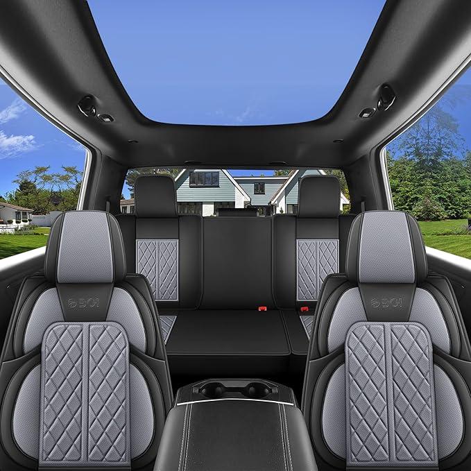 DuDuWang Car Seat Covers Custom Fit for Toyota Tacoma 2016-2023 Breathable Waterproof Faux Leather Protective Seat Cover with Pickup Truck (Black & Grey, Front Seat)