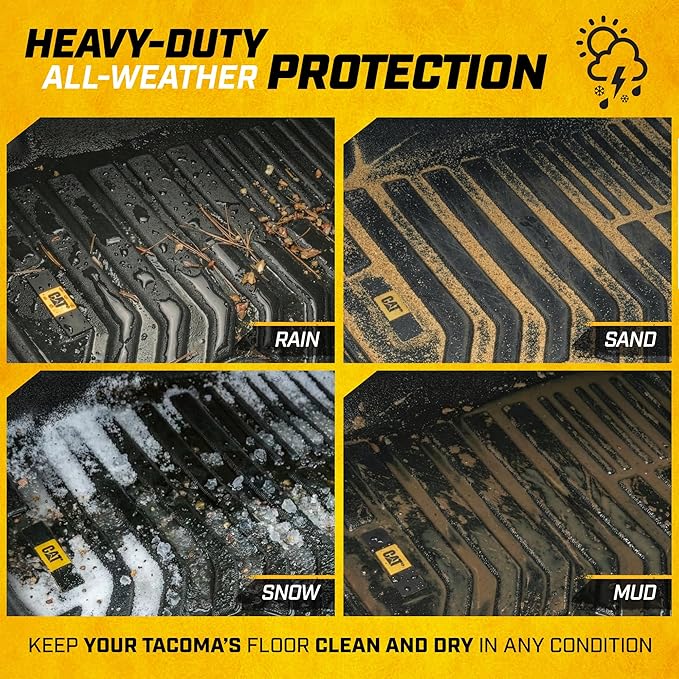 CAT® JustFit™ 3D All Weather Floor Mats for Toyota Tacoma 2016-2023, Custom Fit Heavy Duty Rubber Car Mats Full Set for Double Cab and Automatic Only, Tacoma SR/SR5/TRD/Limited/Trail Accessories