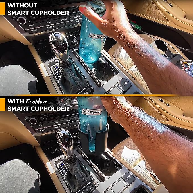 EcoNour Car Cup Holder Expander | Fits 32/40 oz Hydro Flasks, Yeti, Nalgene & Large Bottles up to 3.8" | Universal Cup Adapter for Cars with 3.2" Holders – Black