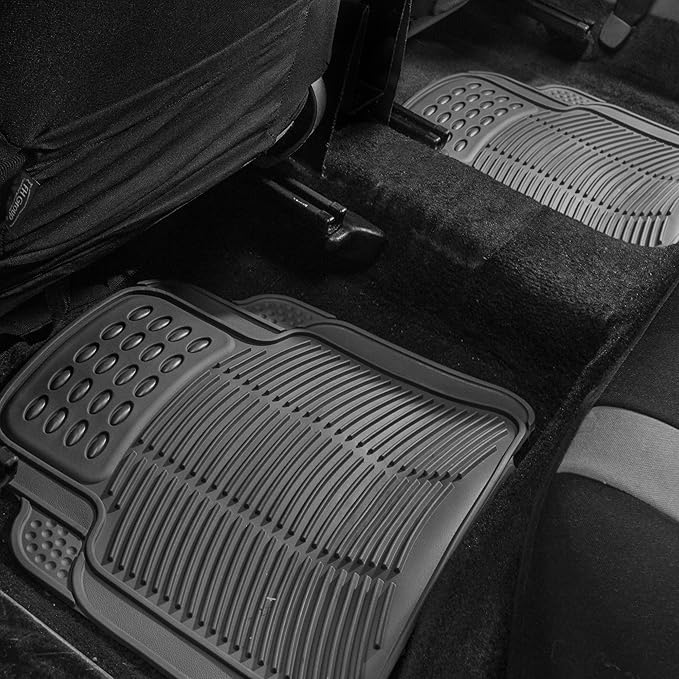FH Group Trimmable Non-Slip Rubber Floor Mats Full Set - Universal Fit for Cars Trucks and SUVs (Gray) F11305 + F16400