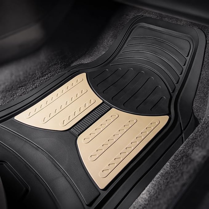 FH Group Car Floor Mats Climaproof™ Heavy Duty Rubber Floor Mats for Sedan, SUV,Truck Floor Mats, Universal Fit Automotive Floor Mats Trimmable Full Beige Set, Combo Small Car Seat Cover Design