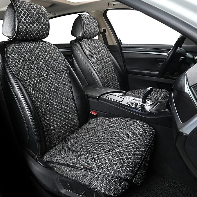 XZPILINA Breathable Car Seat Cover,Luxury Front Seat Cover,Durable and Non Slip,Polyester Silk Material, Universal Car Seat Cushion,Suitable for All Seasons,Airbag Compatible. (Black，2PCS)