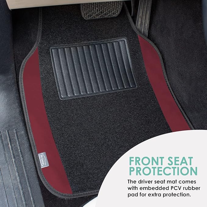 FH Group Automotive Floor Mats – Universal Fit Premium Carpet Car Mats with Driver Heel Pad, Full Set for Cars, SUVs & Trucks - Burgundy