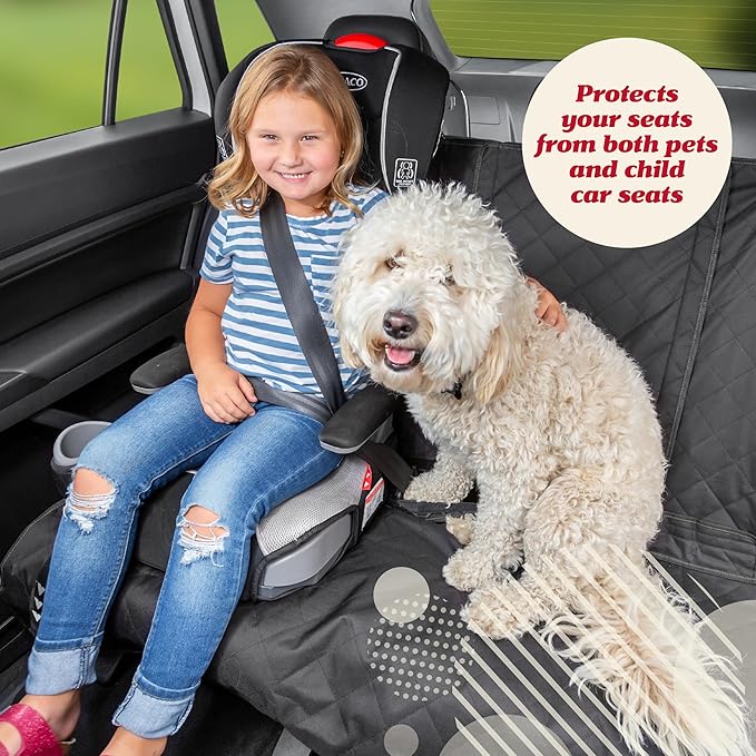 Lusso Gear Dog Car Seat Cover for Back Seat - Tan, Universal Fit - Waterproof & Non-Slip Oxford Fabric Cover - Protector for SUV & Truck - Pet Travel Accessory