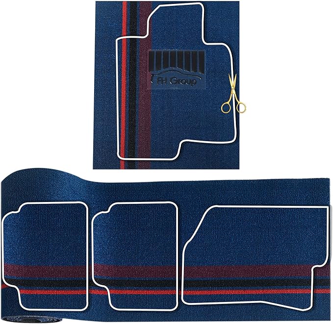 FH Group Car Floor Mats - All Weather Full Set of Blue with Stripes Rubber Floor Mats for Cars, Ultra DIY Waterproof, Trimmable Automotive Floor Mats for Sedan, Van, SUV and Trucks