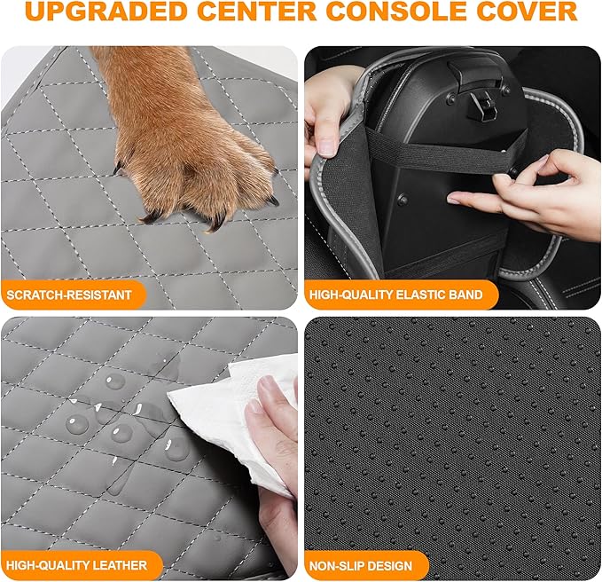 Car Center Console Cover Fit for Buick Lacrosse - Upgraded Faux Leather Armrest Cushion with 2 Storage Pockets - Waterproof & Durable Armrest Protector for Car (Gray & Whiteline)