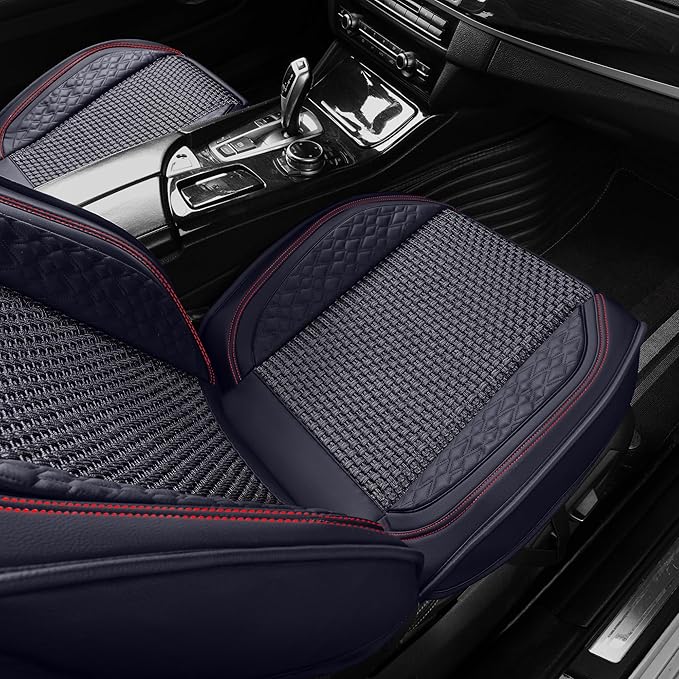 HighnessHwoo Luxury Car Seat Covers Full Set, Breathable Faux Leather Car Seat Protector, Dog Child Kids Summer Ventilated Seat Cushion for Front & Back Seats, Universal, Black, Full Set 5 Seats