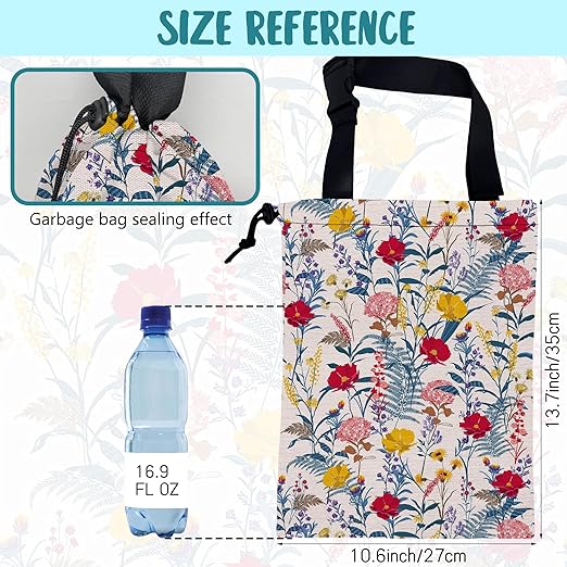 KXWQTRDD Car Garbage Bag Colorful Flowers and Leaves Drawstring Car Trash Bag Hanging for Back Seat with Adjustable Buckle Canvas Vehicle Trash Can Easy-to-Install