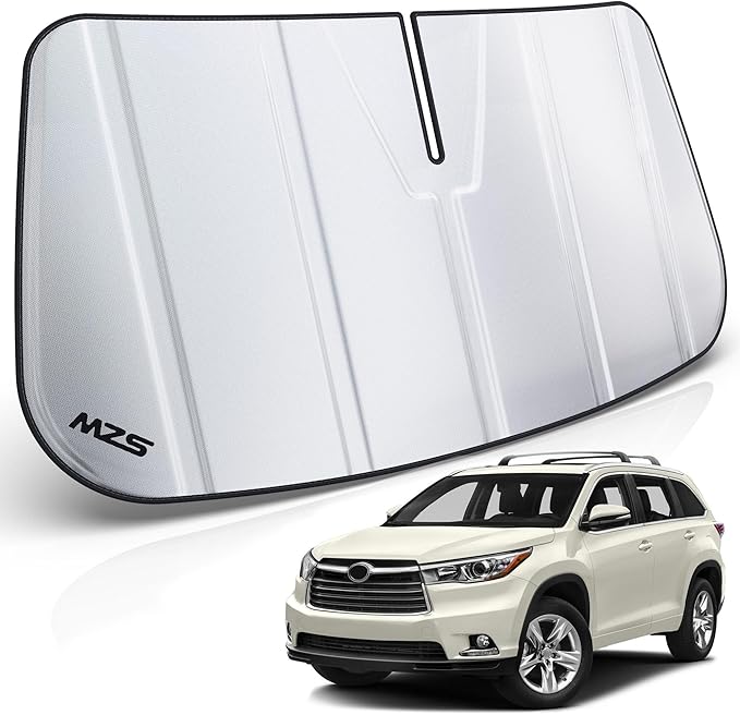 MZS Windshield Sun Shade Compatible with Highlander 2014-2019, Foldable SUV Front Window Sunshade with Storage Pouch, Sun Visor Shield for Interior Protector