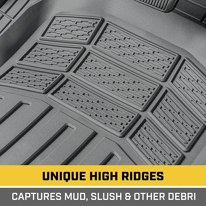 CAT Gray Car Floor Mats Full Set - Universal Heavy Duty Trim to Fit Floor Mats for Trucks - Car Mats & SUV Floor Liners for Car - All-Weather Truck Accessories & Odorless Rubber Automotive Floor Mats