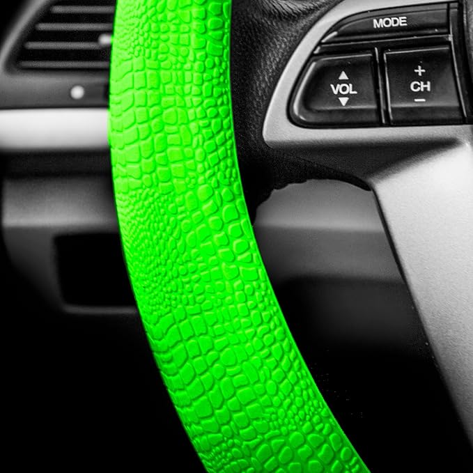 FH Group Universal Fit Silicone Snake Pattern with Massaging Grip Steering Wheel Cover fits most Cars, SUVs, Trucks, and Vans Green