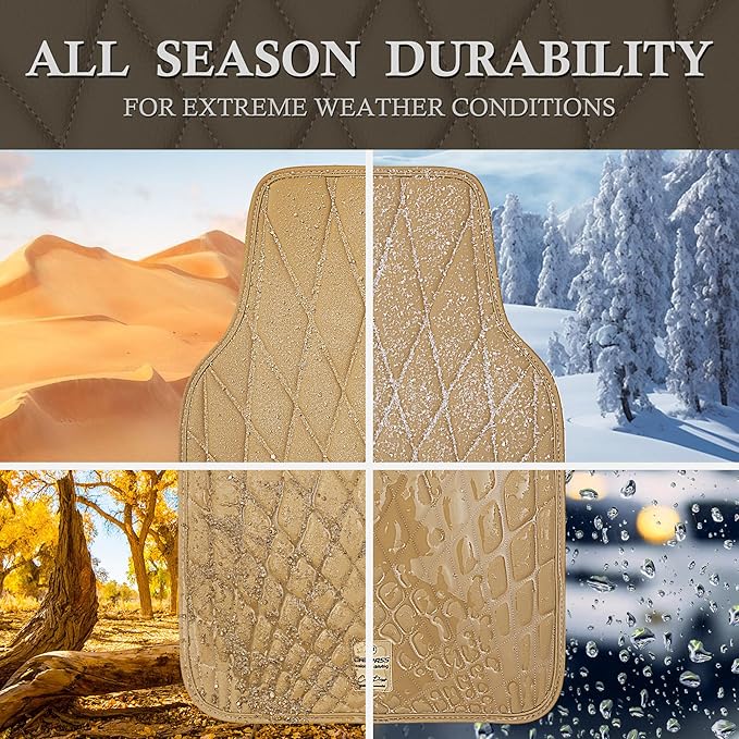 CAR PASS Luxury Faux Leather Floor Mats for Cars, Waterproof All Weather Car Mats Full Set, Anti-Slip Deluxe Automotive Floor Mats Universal Fit for Most SUV,Vans,Sedans,Trucks, 4 Piece Beige
