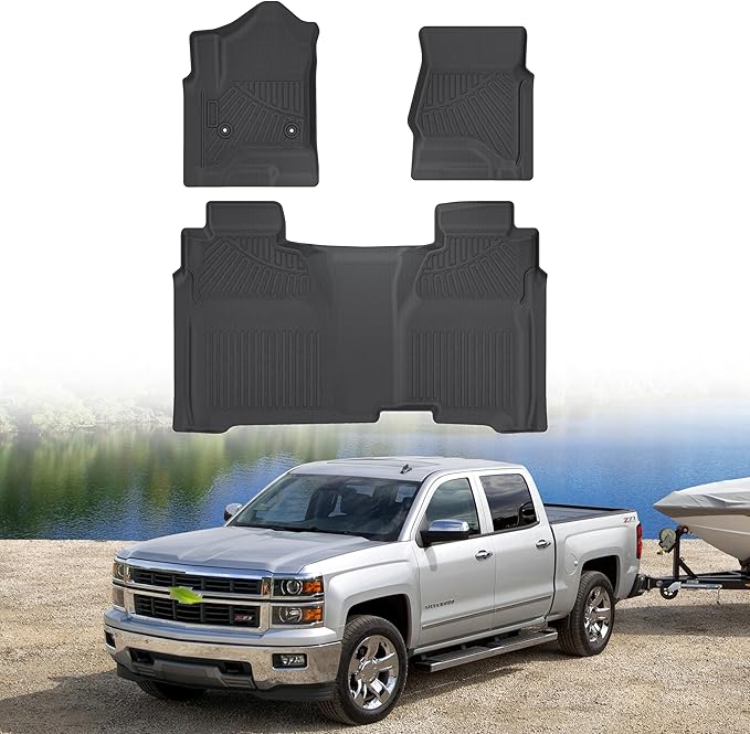 Cartist Floor Mats Fit for 2014-2018 Chevy Silverado & GMC Sierra 1500 Crew Cab;2015-2019 Silverado/Sierra 2500HD/3500 HD (Only fit Crew Cab),All Weather TPE Custom Fit Silverado Accessories