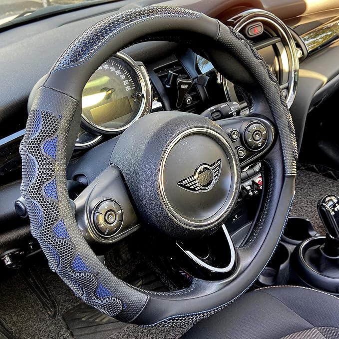 PINCTROT Large Size Steering Wheel Cover Great Grip with 3D Honeycomb Anti-Slip Design, 15.5-15.75 Inch (Blue)