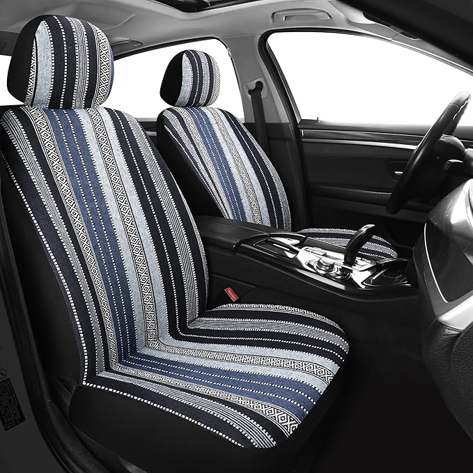 HAIYAOTIMES Baja Saddle Blanket Car Seat Covers Full Set with Seat Belt Pads, Washable Breathable Seat Covers for Cars, Universal Fit Interior Covers for Most Sedan Truck SUV, Airbag Compatible, Blue