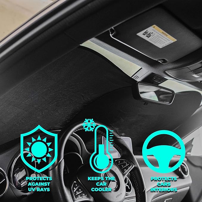 kinder Fluff Windshield Sunshade| Reflective Patented Car Sun Protection - Certified 99% UVR Block - Cool Interior |Foldable 2-Piece Sun Cover | Automotive Accessories for Summer Heat | X-Large Size
