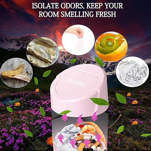 Car Trash Can Bin with Lid - 2 Packs Car Trash Bin-Car Trash Can Cup Holder-Mini Trash Garbage Can with 30pcs Small Trash Bags-Car Organizer Storage for Front Back Seat Accessories (Pink)
