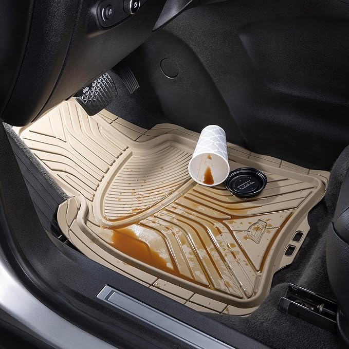 Armor All 4-Piece Trim-to-Fit Floor Mats, Full Coverage Mats for Cars, Trucks, SUVs — Tan