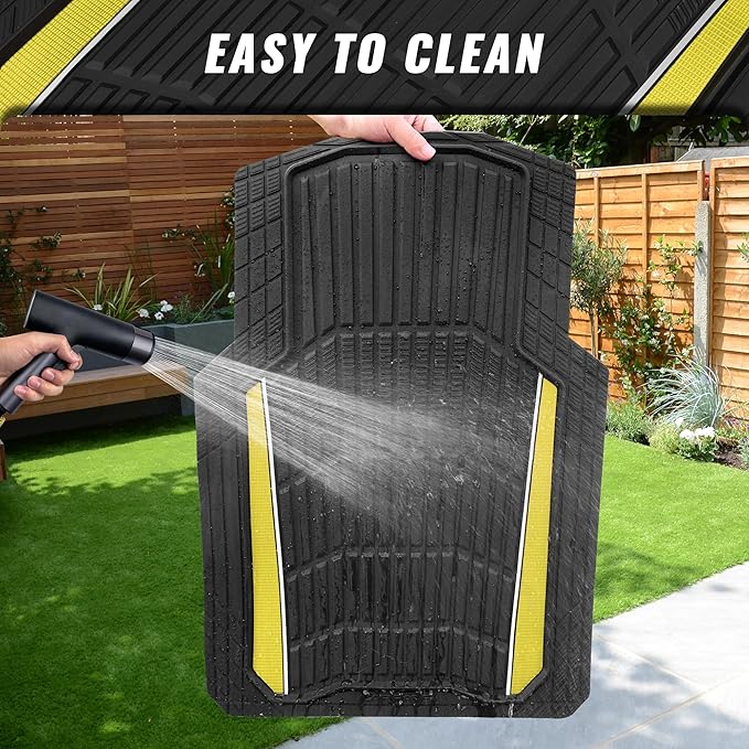 CAR PASS Heavy Duty Rubber Car Floor Mats, Deep Waterproof Car Floor Mats All Weather, Aluminum Film Floor Mats for Cars Non-Slip Universal Trim to Fit for SUV Trucks Sedans Vans,Black Yellow Metallic