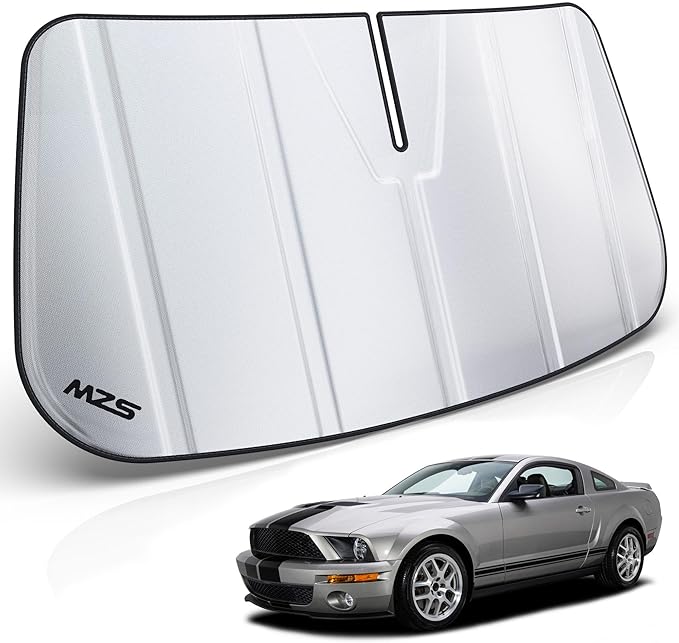 MZS Windshield Sun Shade Compatible with Mustang 2005-2009, Foldable Car Sun Shade Shield with Storage Pouch, Front Window Visor Sunshade Accessories for Interior Protector