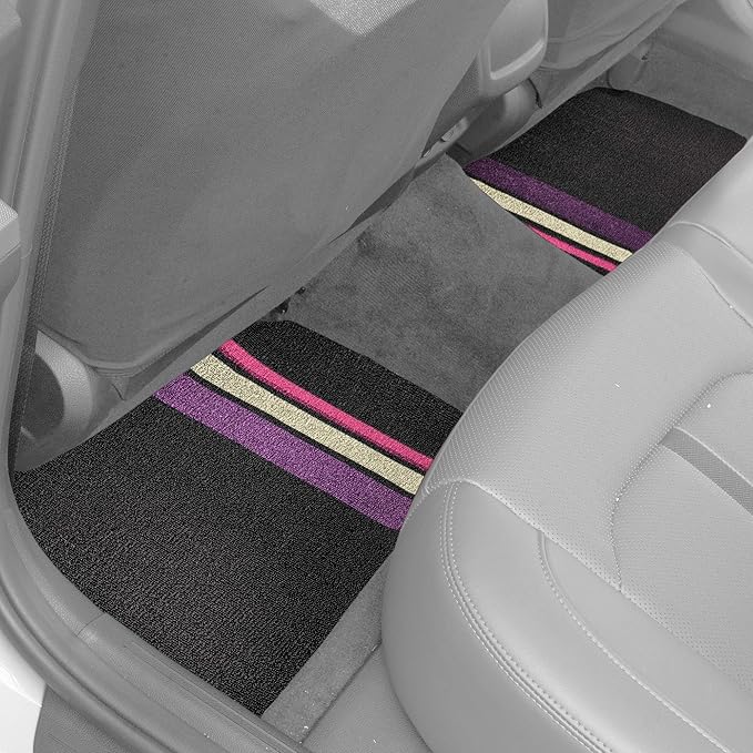 FH Group Car Floor Mats - All Weather Full Set of Black with Stripes Rubber Floor Mats for Cars, Ultra DIY Waterproof, Trimmable Automotive Floor Mats for Sedan, Van, Truck and SUVs