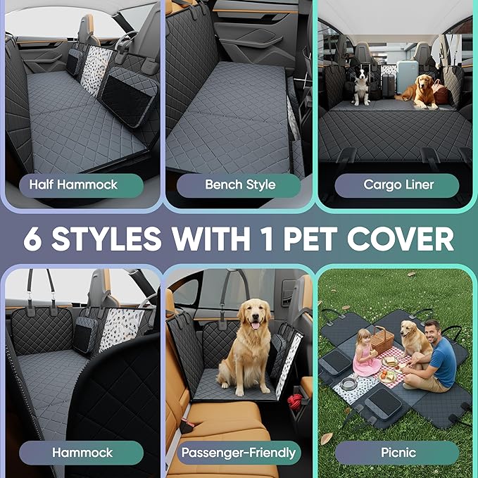 Sajoda Hard Bottom Dog Car Seat Cover for Back Seat, 900D Oxford Waterproof Pet Seat Extender Supports 400lbs, Car Seat Protector and Hammock for Dogs, Compatible with Car, Small SUV & Truck