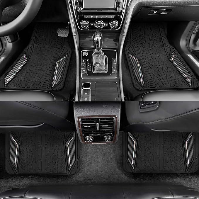 PIC AUTO Rubber Floor Mats, Black Aluminum Film with Colorful Piping Floor Mats for Cars, Car Mats with Non-Slip Backing, All-Weather Protection, Trim-to-Fit Liner for Cars, SUVs, Trucks, Vehicles