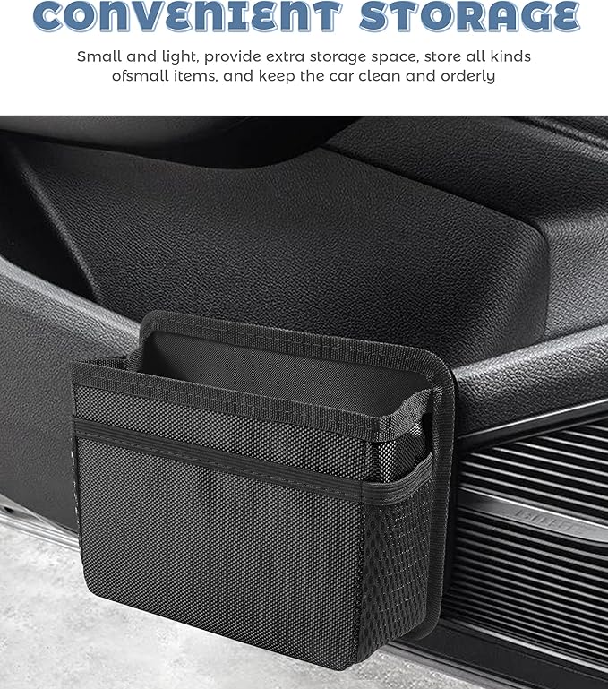 Car Trash Can,Hanging Car Trash Bin,Foldable Multifunctional Vehicle Garbage Organizer Holder Bin with One Roll Trash Bag,Mini Vehicle Trash Bin, Suitable for Most Cars,Trucks,Vans,RVs (Black)
