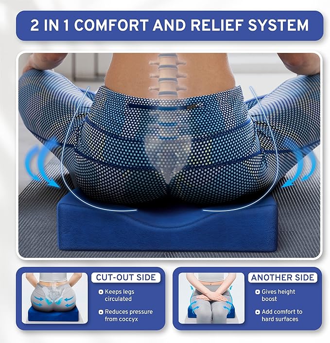 Wedge Pillow for Office Chair Cushion and Car Seat Cushion - Medium Firm Memory Foam Seat Pad for Truck Seat, Gaming Chair - Orthopedic Support and Pain Relief for Tailbone and Hip