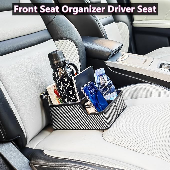 Car Seat Organizer with Compartment,Car Armrest Extra Storage Box Truck Floor Hump Organizer, Front Seat Organizer,Center Console Cup Holder Tray fit for Car SUVS Pickup Truck (Black)