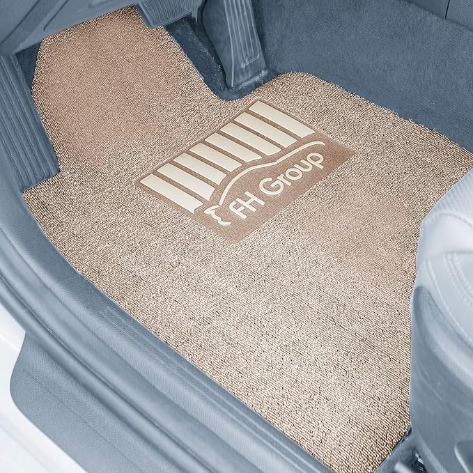 FH Group Car Floor Mats - All Weather Full Set of Beige Rubber Floor Mats for Cars, Ultra DIY Waterproof, Trimmable Automotive Floor Mats for Sedan, Van, SUVs and Truck Floor Mats