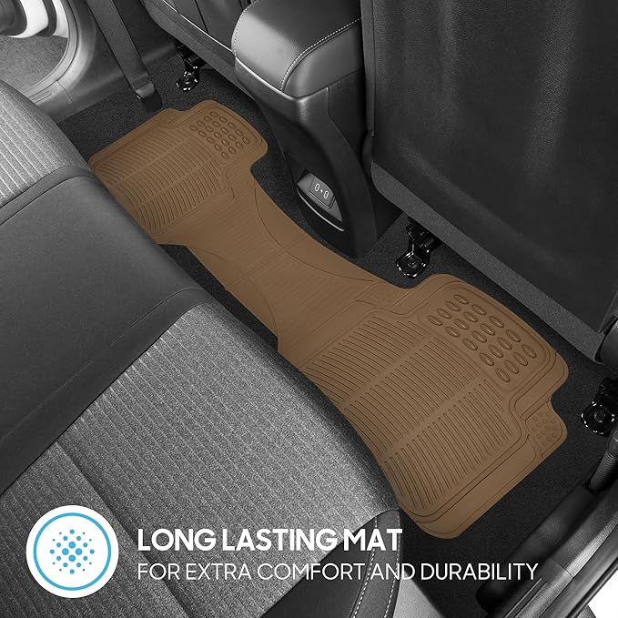 BDK ProLiner Heavy Duty Rubber Floor Mats for Auto - All Weather Protection Liners 3 PC Set (Tan Beige)