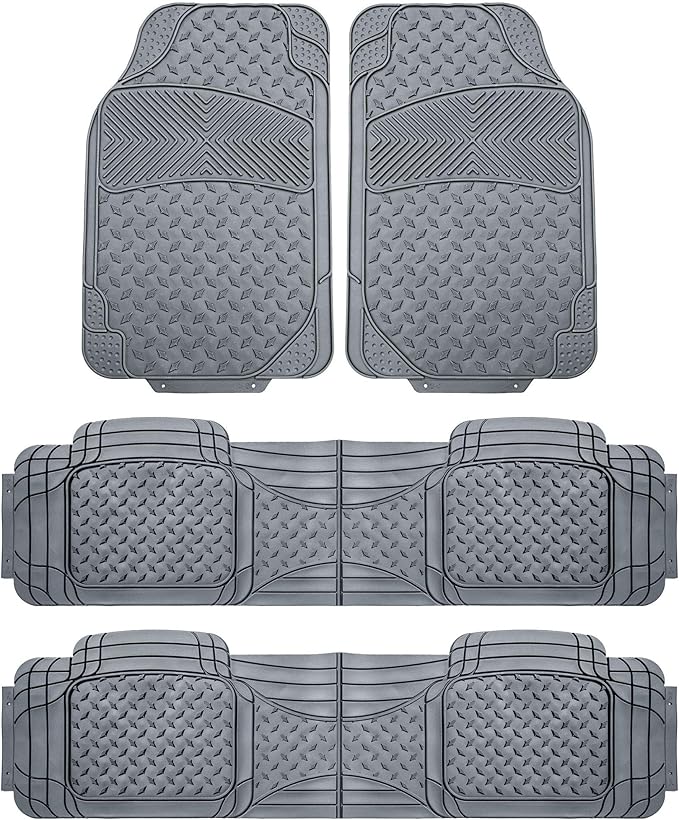 Automotive Floor Mats Gray Climaproof for All Weather Protection Universal Fit Trim to Fit for Most Cars, SUVs, and Trucks, 3 Row 4pc Full Set FH Group F11307GRAY-3ROW