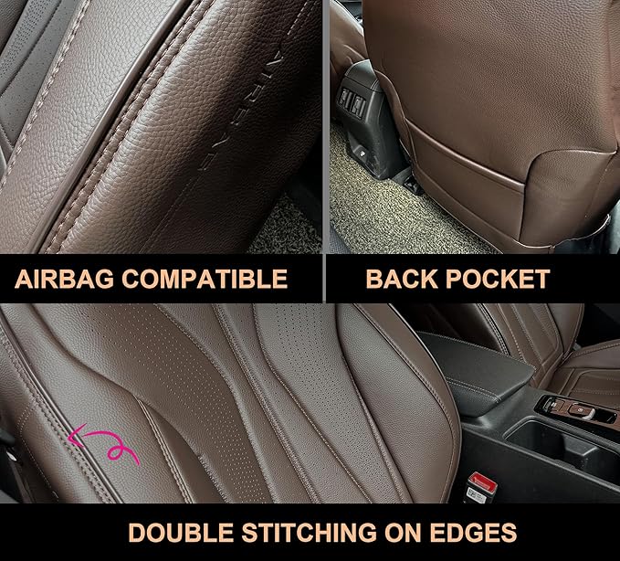 PINCTROT Car Seat Covers Front Set, Breathable Soft Pebbled Leather, Luxury Waterproof Seat Cushion, Airbag Compatible, Seat Protector Universal Fit Most Cars (Front Set, Coffee)