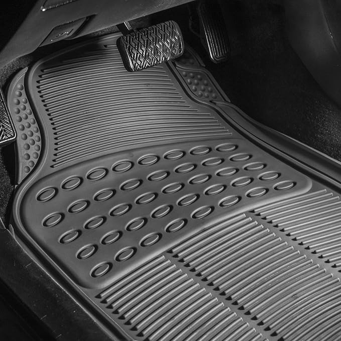 FH Group Automotive Floor Mats Universal Fit Heavy Duty Rubber for All Weather Protection Fits Most Cars, SUVs, and Trucks, 4 Piece (Full Set Trimmable) Gray