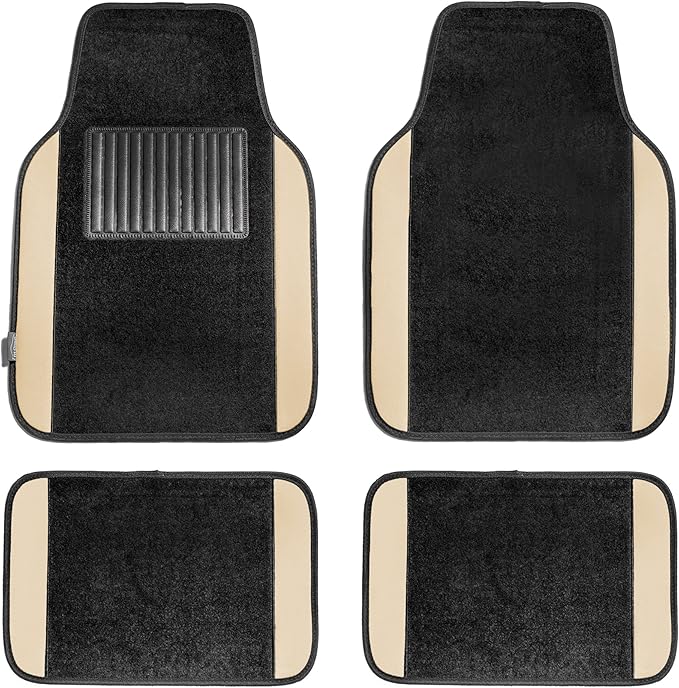 FH Group Automotive Floor Mats – Universal Fit Premium Carpet Car Mats with Driver Heel Pad, Full Set for Cars, SUVs & Trucks - Beige