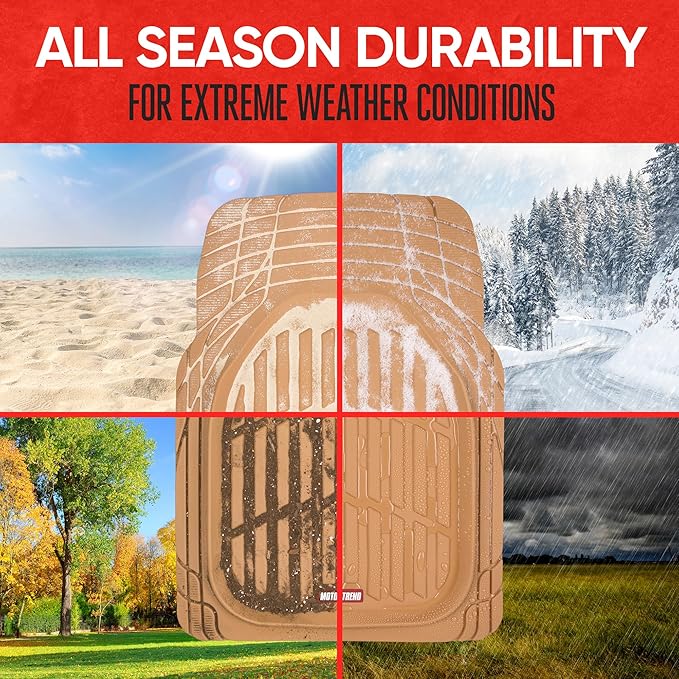 BDK Beige Heavy Duty Front & Rear Rubber Floor Mats Universal Liners for Car SUV Van & Truck, All Weather Protection with Anti-Slip Nibs, Fit Contours of Most Vehicles