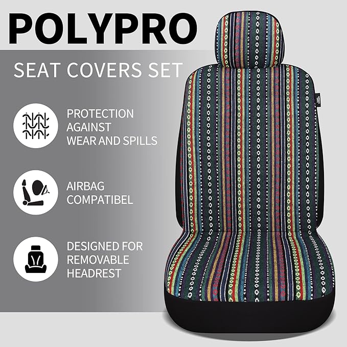 HAIYAOTIMES Baja Saddle Blanket Car Seat Covers Front Set with Seat Belt Pads, Washable Breathable Seat Covers for Cars, Universal Fit Interior Covers for Most Cars, Airbag Compatible, Red/Blue