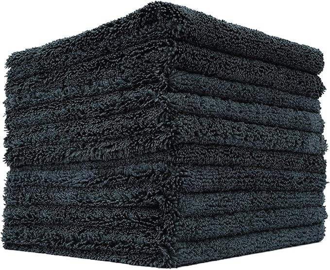 The Rag Company - Creature Edgeless Auto Detailing Towels (10-Pack) Professional 70/30 Blend, Dual-Pile Plush Microfiber, Buffing & Polishing, 420gsm, 16in x 16in, Black