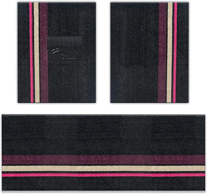 FH Group Car Floor Mats - All Weather Full Set of Black with Stripes Rubber Floor Mats for Cars, Ultra DIY Waterproof, Trimmable Automotive Floor Mats for Sedan, Van, Truck and SUVs