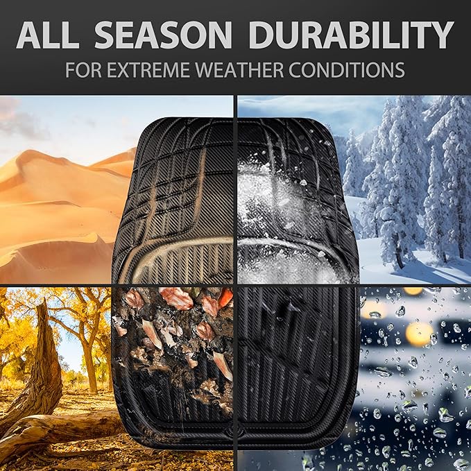 CAR PASS Carbon Fiber Leather Car Floor Mats -3D Waterproof All Weather, Universal Trim to Fit & Anti-Slip Burr Bottom Safety & Light Easy Clean Install for SUV Truck Auto Sedan Van(Black)