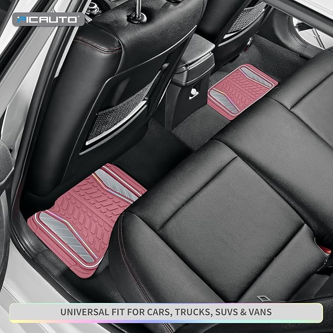 PIC AUTO All Pink Car Floor Mats, Aluminum-Molded with Full-Circle Iridescent Inlay Strip Car Mats, Universal-Fit Rubber Mats for Cars, Trucks & SUVs, All-Weather, Non-Slip, Easy-to-Clean Interior Mat